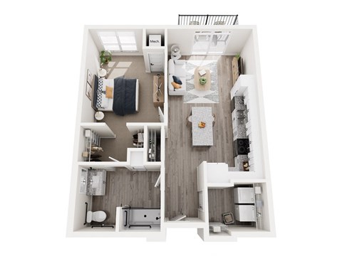 a 3 bedroom floor plan with furniture and a closet